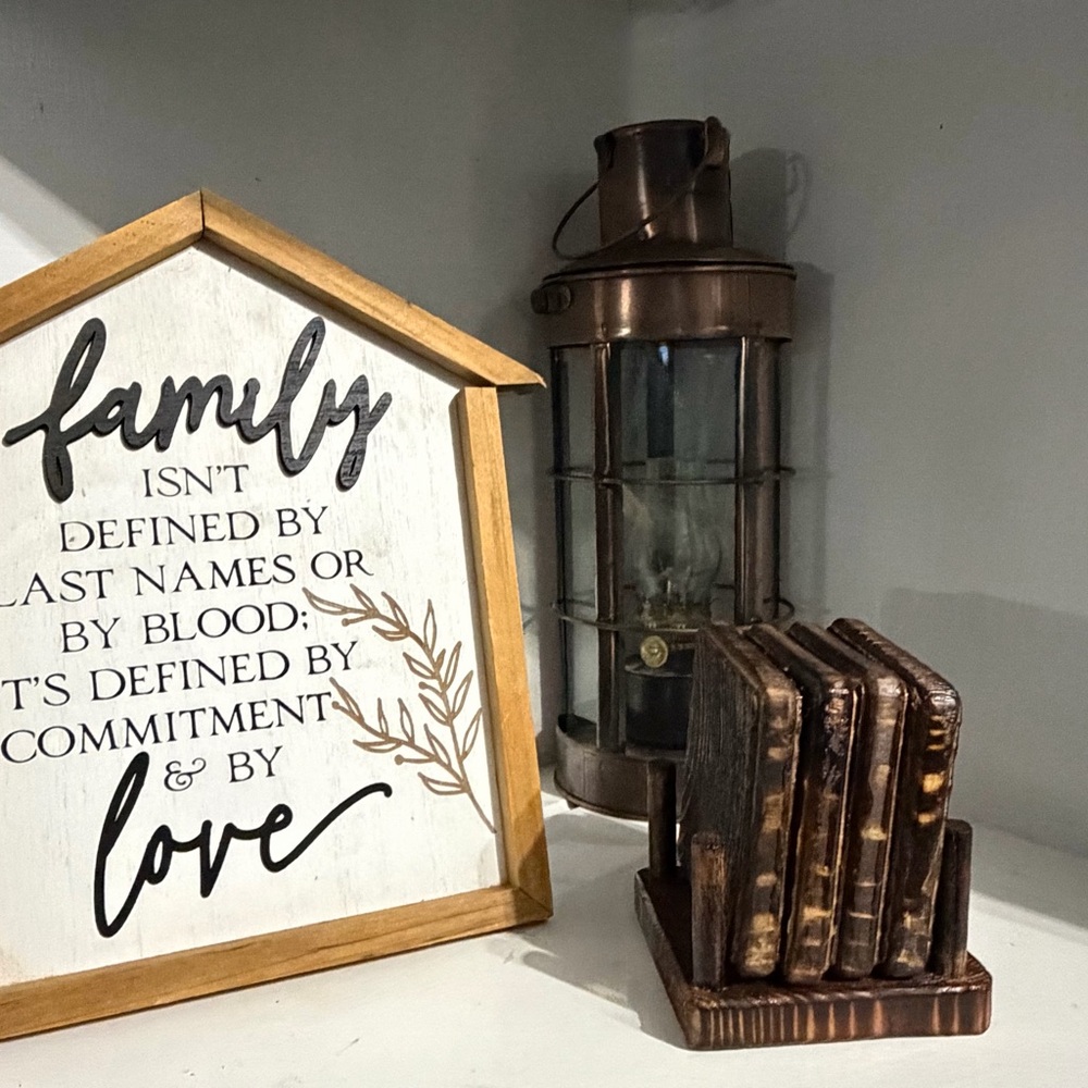 Handmade Rustic Wood Burned Coasters – Custom Set – Farmhouse Decor